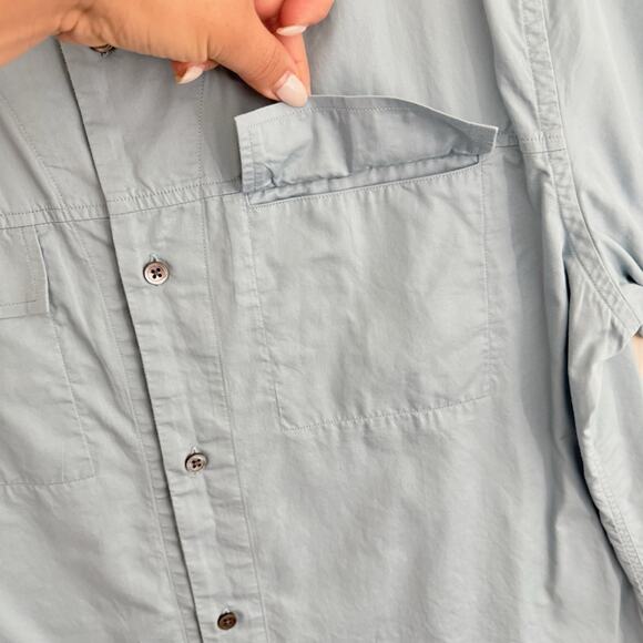 Banana Republic Shirt Men Large Blue Cotton Flap Pockets Short Sleeve Preppy - Picture 5 of 11
